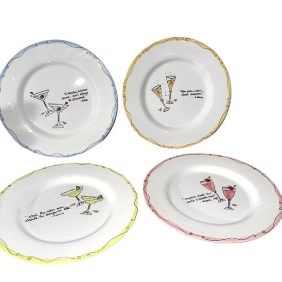 Studio Nova Cocktail Time Dessert Plates Set Of 4 With Martini & Champagne Quote - Picture 1 of 9